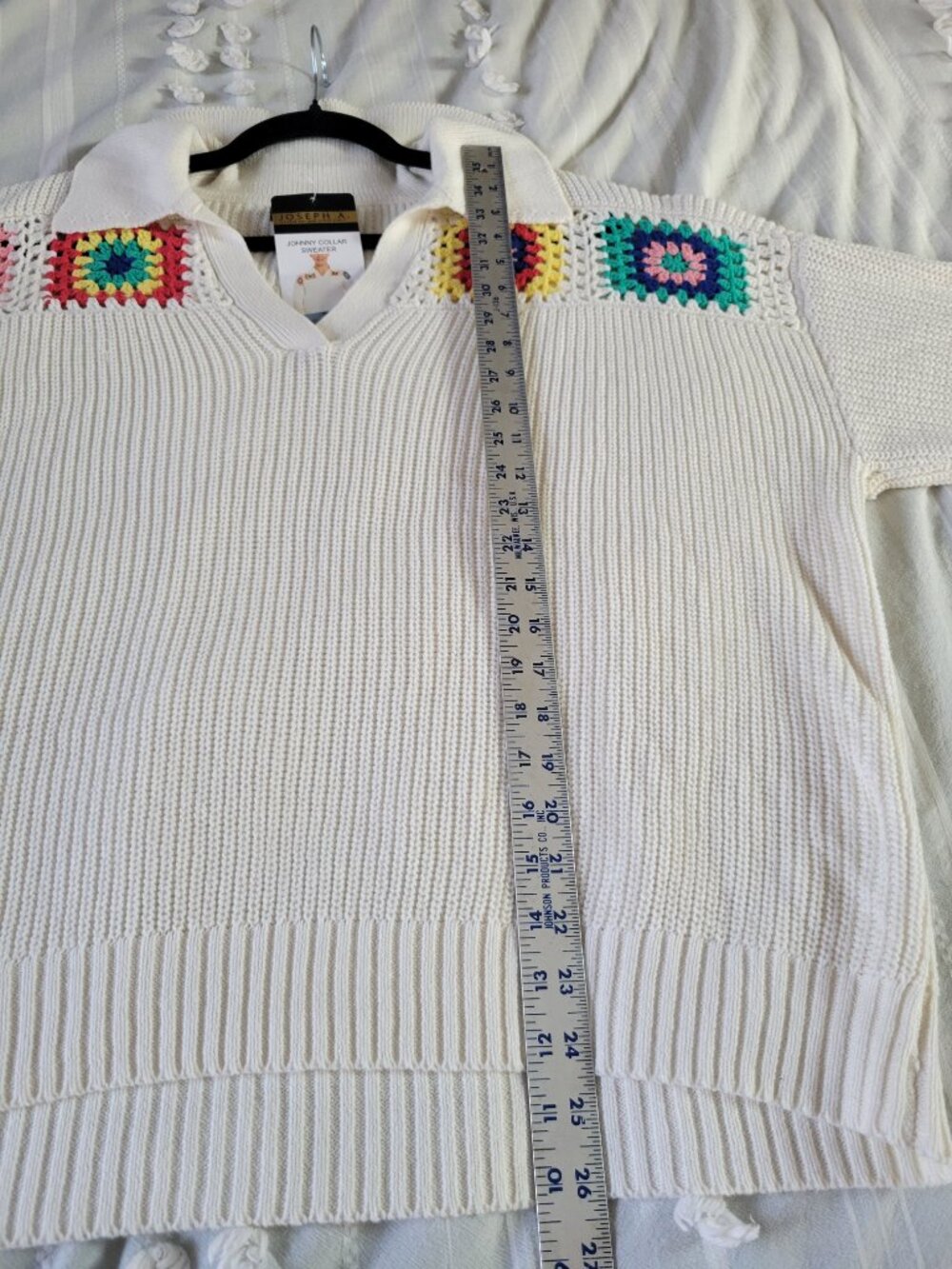 NWT Granny Square Johnny Collar Sweater Multicolor Crochet Cottagecore Cozy Boho - Picture 8 of 9